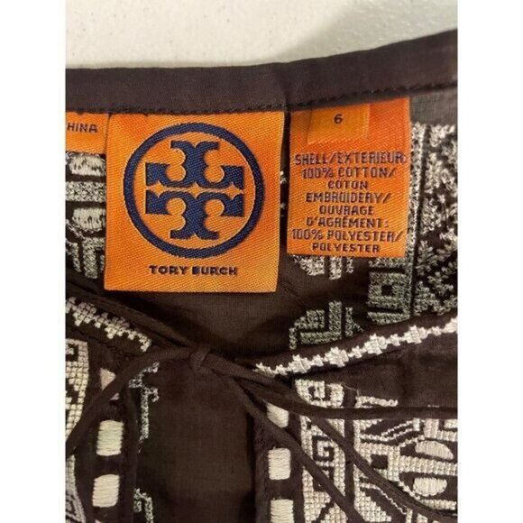 Tory Burch Brown Embroidered Tunic Top size 6 - Picture 5 of 6